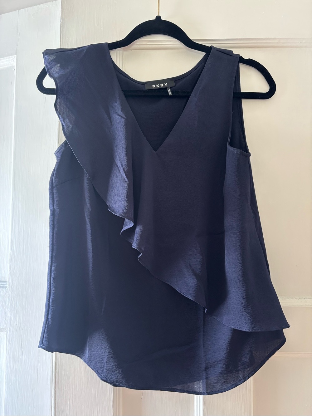 DKNY Navy Asymmetric Ruffle V-Neck Sleeveless Camisole